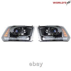 Pair Headlight For 2009-18 Dodge Ram 1500-3500 Halogen with LED DRL Black Housing