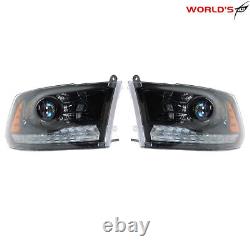 Pair Headlight For 2009-18 Dodge Ram 1500-3500 Halogen with LED DRL Black Housing