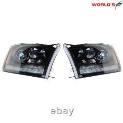 Pair Headlight For 2009-18 Dodge Ram 1500-3500 Halogen with LED DRL Black Housing