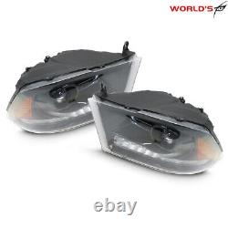 Pair Headlight For 2009-18 Dodge Ram 1500-3500 Halogen with LED DRL Black Housing