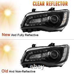 Pair Headlights Set For 2015-2017 Chrysler 300 Left and Right Black Housing 2Pc