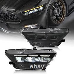 Pair LED Headlights For Ford Mustang 2015 2016 2017 Head Lamps Assembly LH+RH