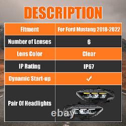 Pair LED Headlights For Ford Mustang 2018-2023 Sequential turn signal Assembly