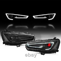 Pair LED Headlights For Mitsubishi Lancer / EVO X 08-17 Audi Style with Demon Eyes