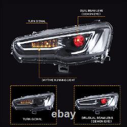 Pair LED Headlights For Mitsubishi Lancer / EVO X 08-17 Audi Style with Demon Eyes