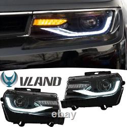 Pair LED Projector Headlights Front Lamps For 2014-2015 Chevrolet Chevy Camaro