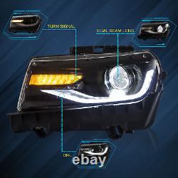 Pair LED Projector Headlights Front Lamps For 2014-2015 Chevrolet Chevy Camaro