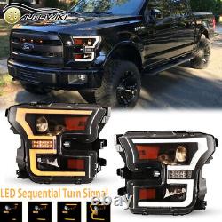 Projector Headlights For 2015 16 2017 Ford F-150 LED DRL Sequential Signal Lamps