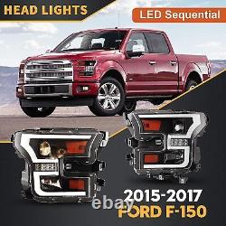 Projector Headlights For 2015 16 2017 Ford F-150 LED DRL Sequential Signal Lamps