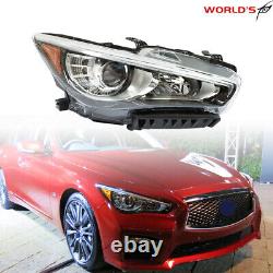 Right LED Headlight For 2014-2017 Infiniti Q50 witho AFS Clear Lens Chrome Housing