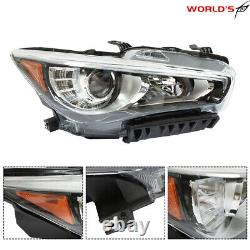 Right LED Headlight For 2014-2017 Infiniti Q50 witho AFS Clear Lens Chrome Housing