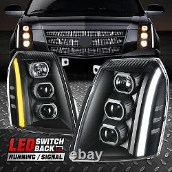 Switchback LED DRLFor 07-14 Escalade ESV EXT Projector Headlights Black/Clear