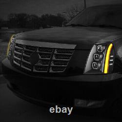 Switchback LED DRLFor 07-14 Escalade ESV EXT Projector Headlights Black/Clear