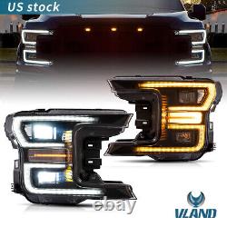 VLAND LED Headlights For 2018-2020 Ford F-150 F150 Black Reflector Front Lamps