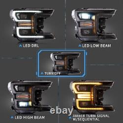 VLAND LED Headlights For 2018-2020 Ford F-150 F150 Black Reflector Front Lamps