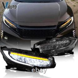 VLAND LED Reflector Headlights For Honda Civic 2016-2021 Bule DRL Sequential Set