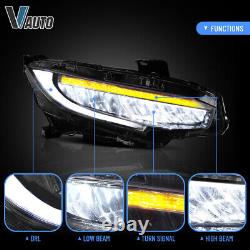 VLAND LED Reflector Headlights For Honda Civic 2016-2021 Bule DRL Sequential Set