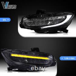 VLAND LED Reflector Headlights For Honda Civic 2016-2021 Bule DRL Sequential Set