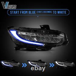 VLAND LED Reflector Headlights For Honda Civic 2016-2021 Bule DRL Sequential Set