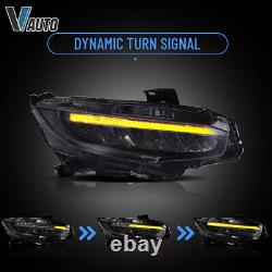 VLAND LED Reflector Headlights For Honda Civic 2016-2021 Bule DRL Sequential Set