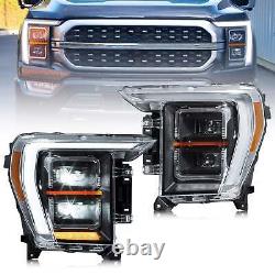 VLAND Pair LED DRL Projector Headlights For Ford F-150 Pickup 14th Gen 2021-2023