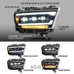 VLAND Pair LED Projector Headlights For Dodge Ram 1500 2019-2022 Plug and Play