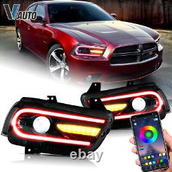 VLAND RGB LED Headlights For Dodge Charger 2011-2014 RGB DRL Head Lamps A Pair