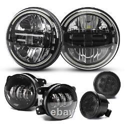 07-18 Pour Jeep Wrangler JK Phares LED Noirs 7+4 Feux de Brouillard+Clignotants Combo