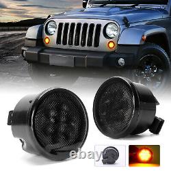 07-18 Pour Jeep Wrangler JK Phares LED Noirs 7+4 Feux de Brouillard+Clignotants Combo