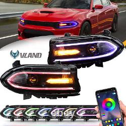 2 Phares de projecteur LED RGB Changement de couleur Lampes Pour Dodge Charger 2015-2023