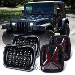 4PCS COMBO pour Jeep Wrangler YJ 1987 à 1995 Feux arrière X et Phares à LED 5X7