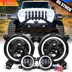 7 Combo Phares à LED avec Anneau Halo pour Jeep Wrangler JL JLU Gladiator 2018-2023