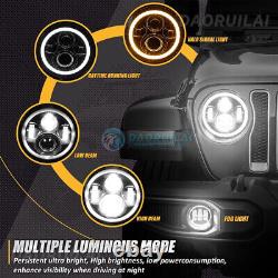 7 Combo Phares à LED avec Anneau Halo pour Jeep Wrangler JL JLU Gladiator 2018-2023