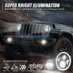 7 Combo Phares à LED avec Anneau Halo pour Jeep Wrangler JL JLU Gladiator 2018-2023