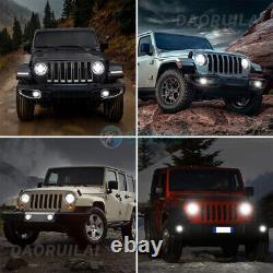 7 Combo Phares à LED avec Anneau Halo pour Jeep Wrangler JL JLU Gladiator 2018-2023