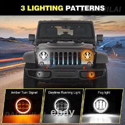 7 Combo Phares à LED avec Anneau Halo pour Jeep Wrangler JL JLU Gladiator 2018-2023