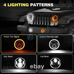 7 Combo Phares à LED avec Anneau Halo pour Jeep Wrangler JL JLU Gladiator 2018-2023