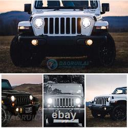 7 Combo Phares à LED avec Anneau Halo pour Jeep Wrangler JL JLU Gladiator 2018-2023