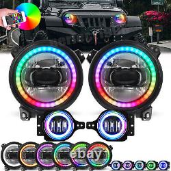 9 phares à LED Halo RGB + combo de feux de brouillard pour Jeep Wrangler JL JLU Gladiator