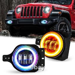 9 phares à LED Halo RGB + combo de feux de brouillard pour Jeep Wrangler JL JLU Gladiator