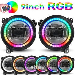 9 phares à LED Halo RGB + combo de feux de brouillard pour Jeep Wrangler JL JLU Gladiator