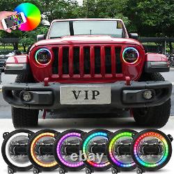 9 phares à LED Halo RGB + combo de feux de brouillard pour Jeep Wrangler JL JLU Gladiator