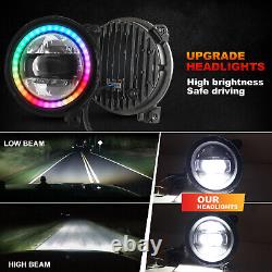 9 phares à LED Halo RGB + combo de feux de brouillard pour Jeep Wrangler JL JLU Gladiator