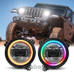 9 phares à LED Halo RGB + combo de feux de brouillard pour Jeep Wrangler JL JLU Gladiator