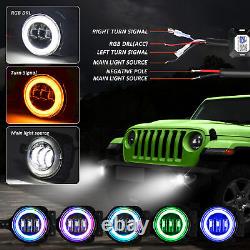 9 phares à LED Halo RGB + combo de feux de brouillard pour Jeep Wrangler JL JLU Gladiator