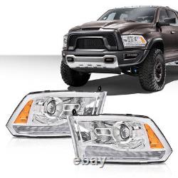 Adapté pour Dodge Ram 1500 2500 3500 2009-2018 Phares projecteurs chromés avec LED DRL