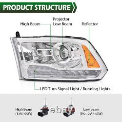 Adapté pour Dodge Ram 1500 2500 3500 2009-2018 Phares projecteurs chromés avec LED DRL