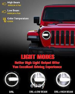 Combo de phares antibrouillard à 9 LED pour Jeep Wrangler JL Gladiator JT 2018-2023