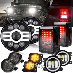 Ensemble Combo de 7 Phares, Feux Arrière, Brouillards, Clignotants et Lampes d'Aile à LED pour Jeep Wrangler JK