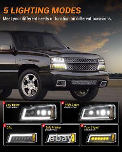 Ensemble de phares à LED complet avec feux de jour et clignotants pour Chevy Silverado 03-06 conforme aux normes DOT